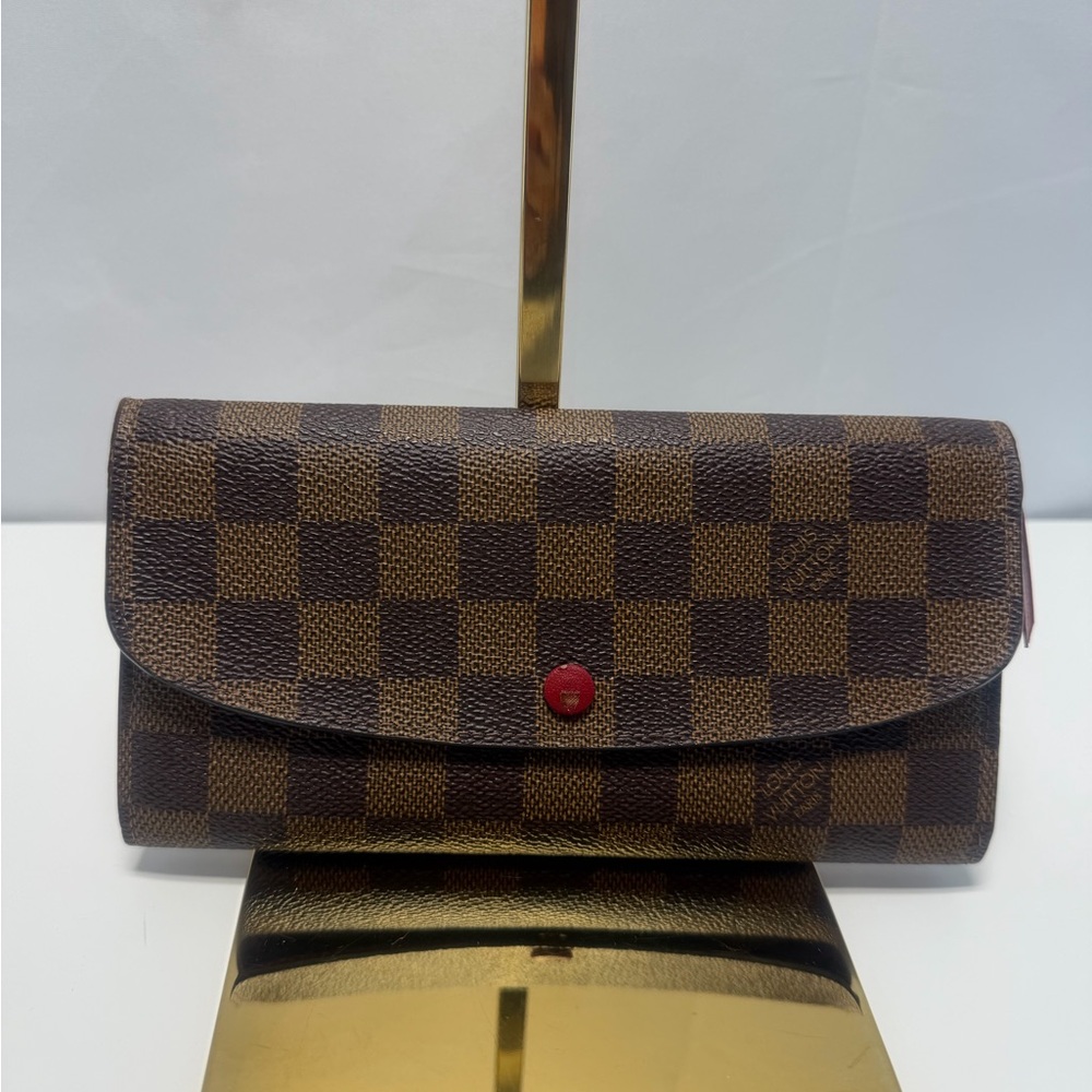 Louis Vuitton Damier Ebene Emilie Wallet Red